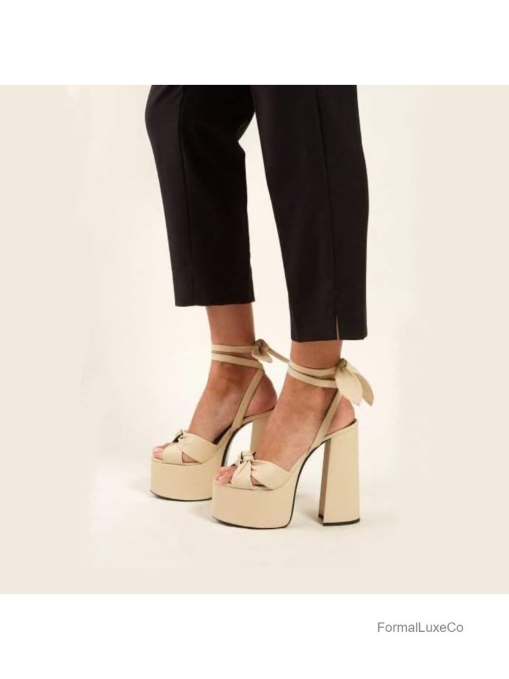 Metallic Lace Up Chunky Heel Platform Heels Slingback Ankle Strap Bow Fashion - Picture 5 of 6